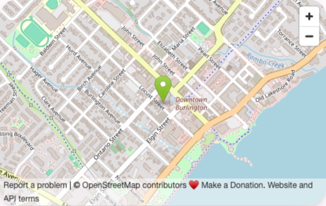 A map on a venue's page with a pin where the venue is