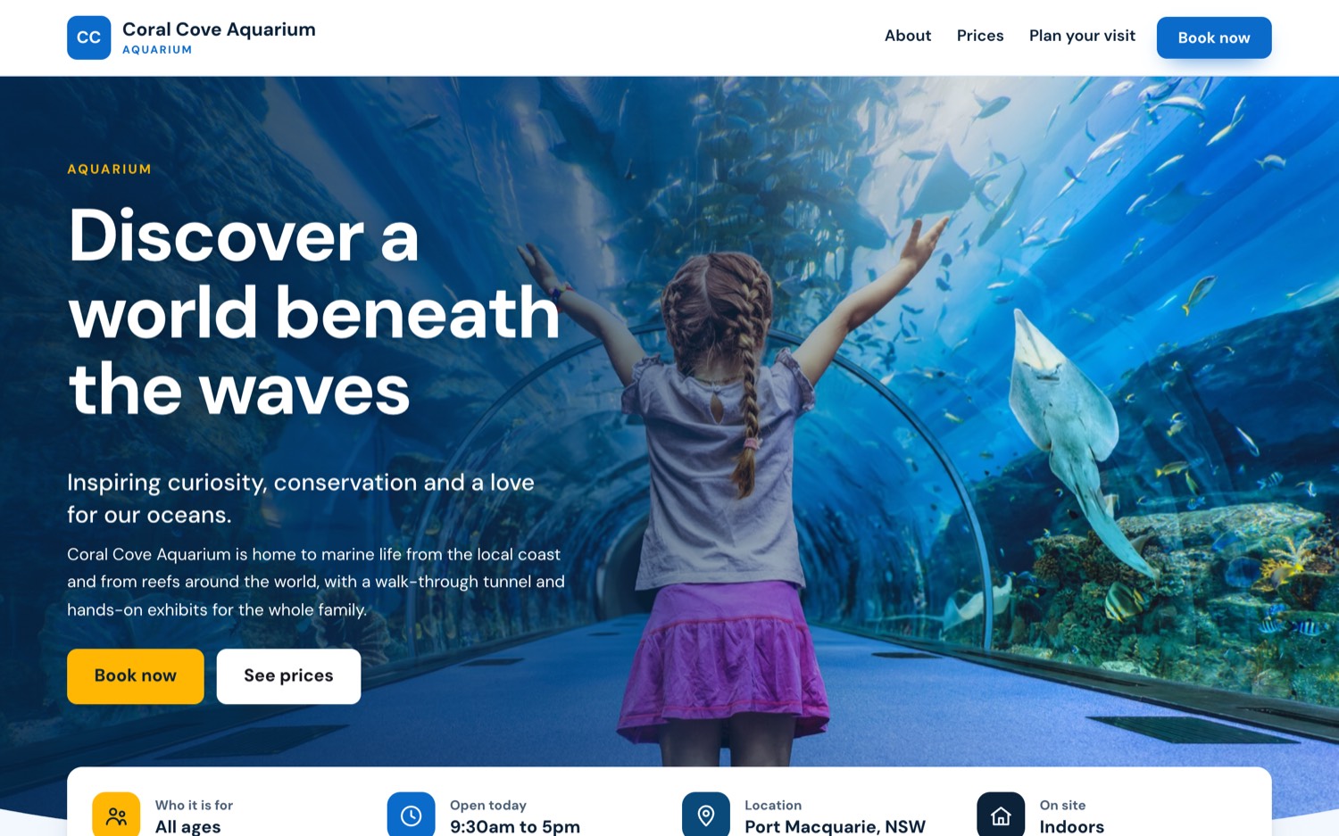 The aquarium example: a calm blue page for an aquarium