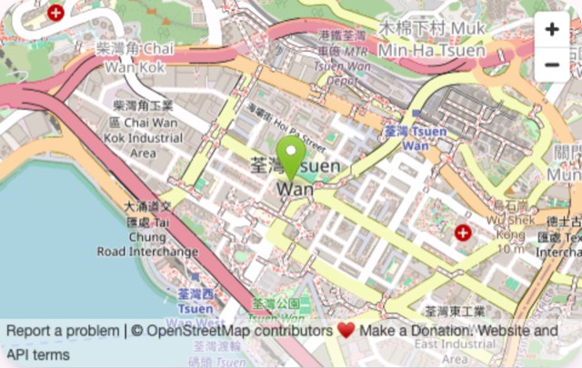 A map on a venue's page with a pin where the venue is
