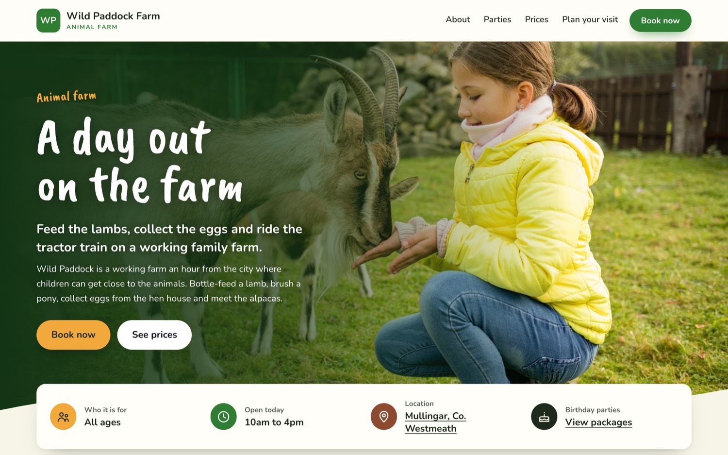 The animal farm example: a green, outdoors page for an animal farm