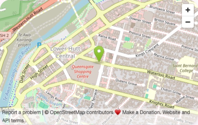 A map on a venue's page with a pin where the venue is