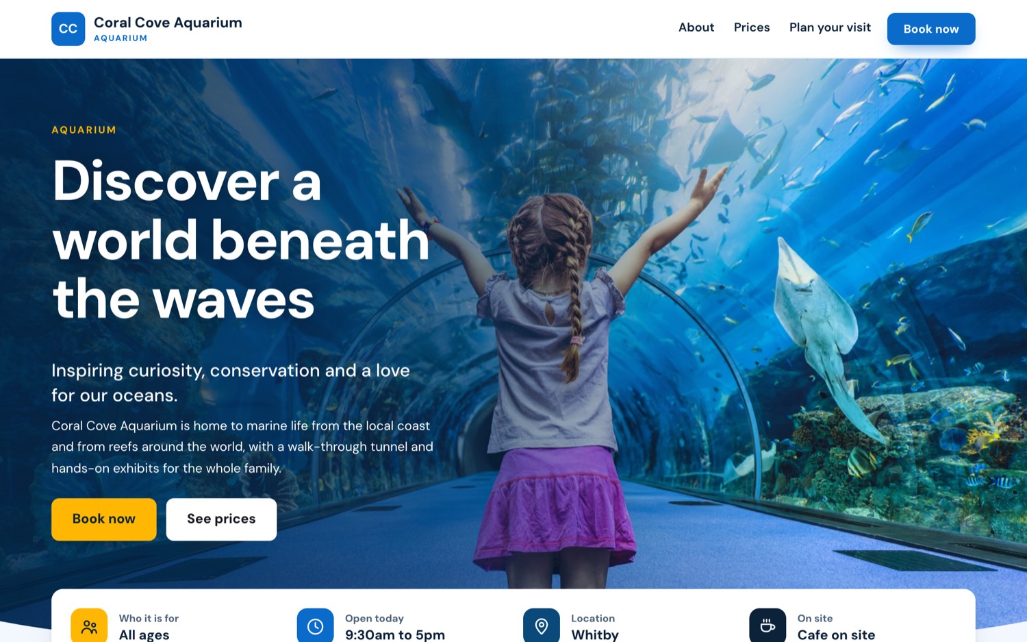 The aquarium example: a calm blue page for an aquarium