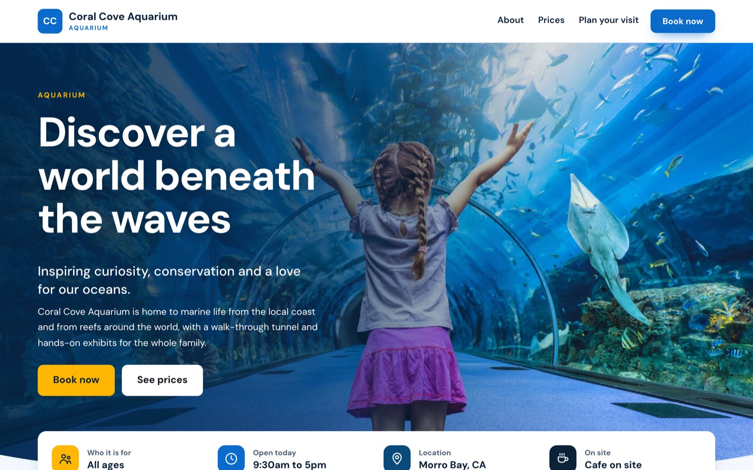 The aquarium example: a calm blue page for an aquarium